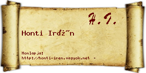 Honti Irén névjegykártya